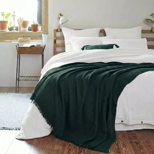 Plaid aus Musselin (180 x 220 cm) Ga�a Tannengr�n