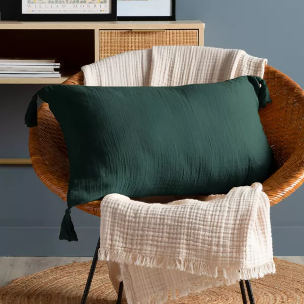 Coussin rectangulaire gaze de coton (40 x 60 cm) Ga�a Vert Sapin