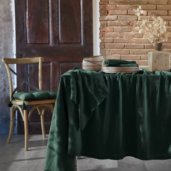 Rechthoekig tafelkleed van katoenen gaas (150 x 250 cm) Ga�a Spar Groen