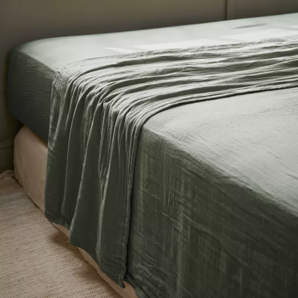 Drap plat gaze de coton (240 x 300 cm) Ga�a Vert romarin