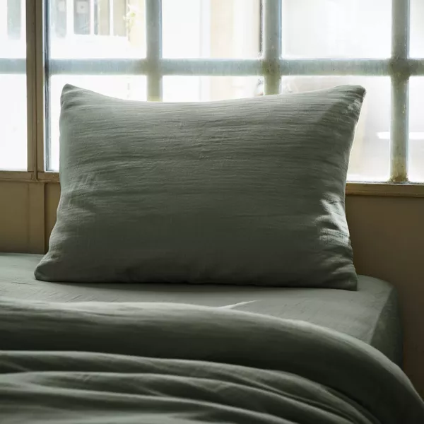 Funda para almohada rectangular en gasa de algod�n (L70 cm) Ga�a Verde romero