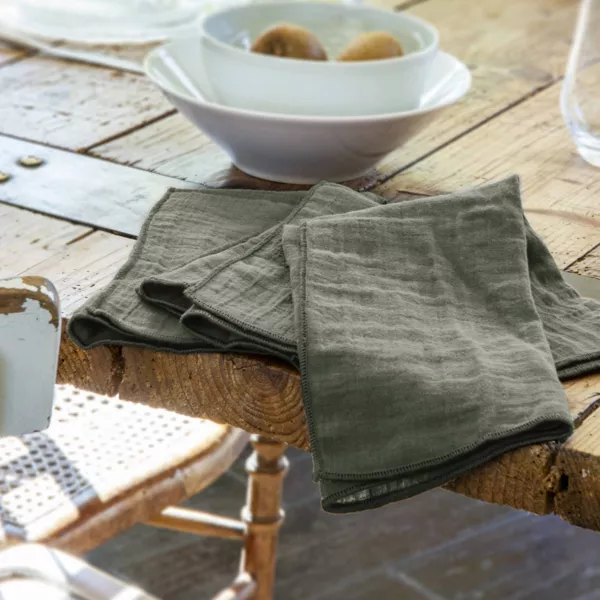 Lot de 3 serviettes gaze de coton (40 x 40 cm) Ga�a Vert romarin