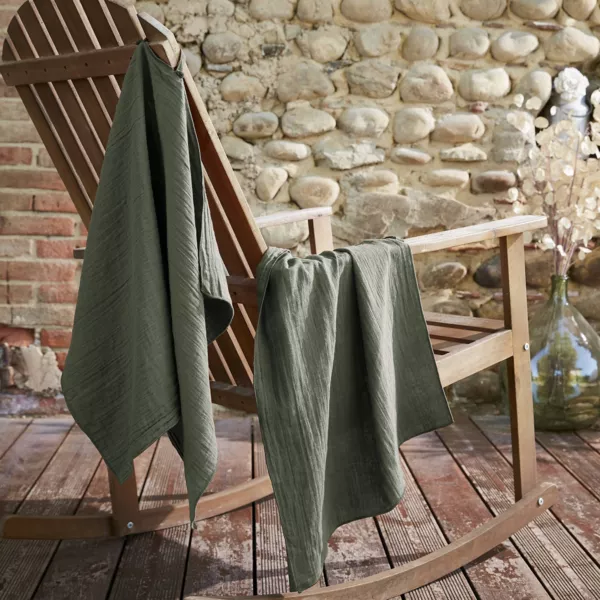 Lot de 2 essuie-mains gaze de coton (70 cm) Ga�a Vert romarin