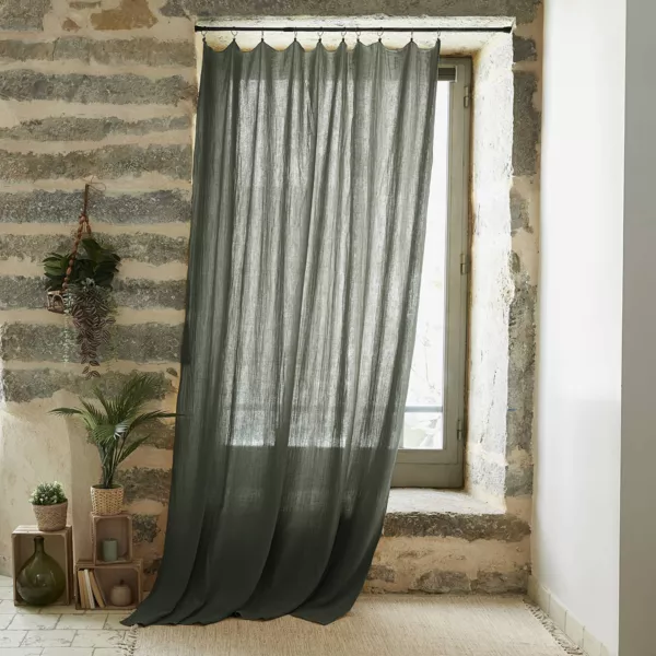 Cortina en gasa de algod�n ajustable (180 x max 300 cm) Verde romero