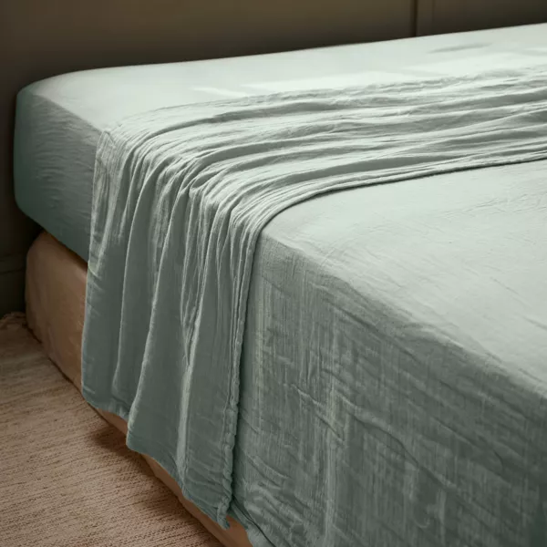Fladt lagen i bomuldsgaze (270 x 300 cm) Ga�a Eukalyptusgr�n