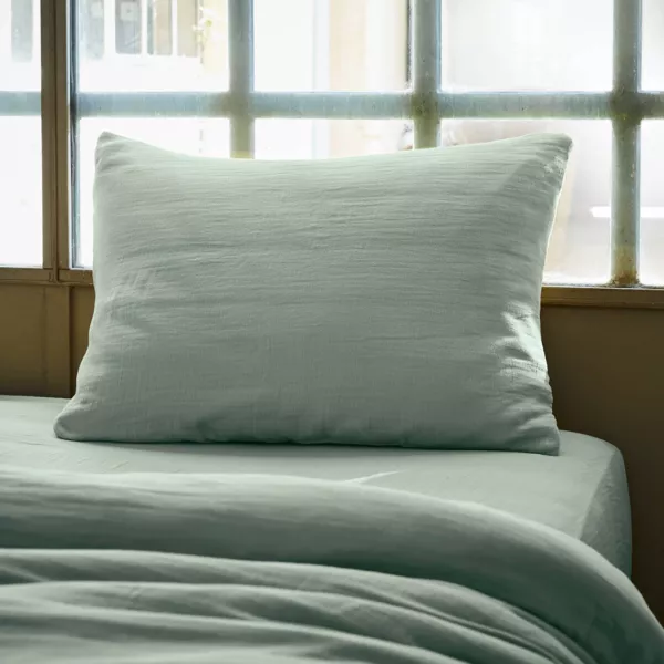 Taie d'oreiller rectangulaire gaze de coton (50 x 70 cm) Ga�a Vert eucalyptus