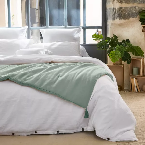 Edred�n de gasa de algod�n (90 x 200 cm) Ga�a Verde eucalipto