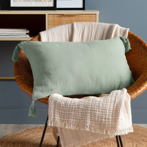 Rektangul�r pude i bomuldsgaze (40 x 60 cm) Ga�a Eukalyptusgr�n