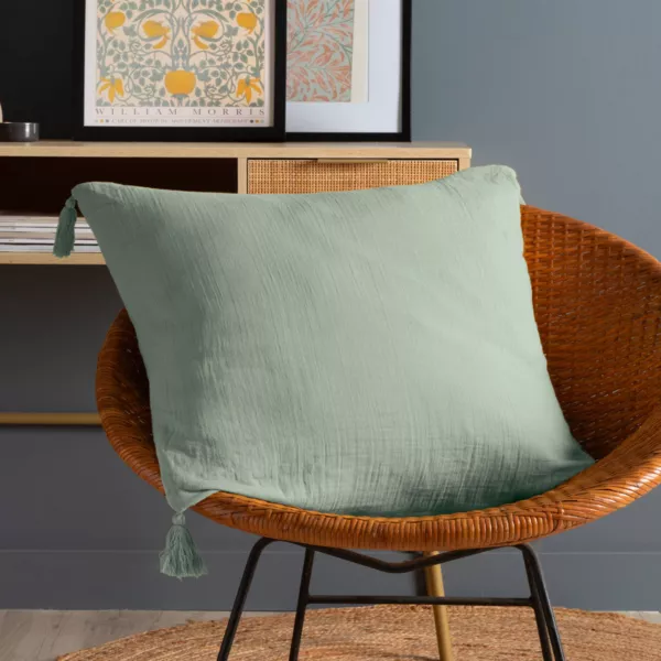 Coj�n cuadrado en gasa de algod�n (60 x 60 cm) Ga�a Verde eucalipto