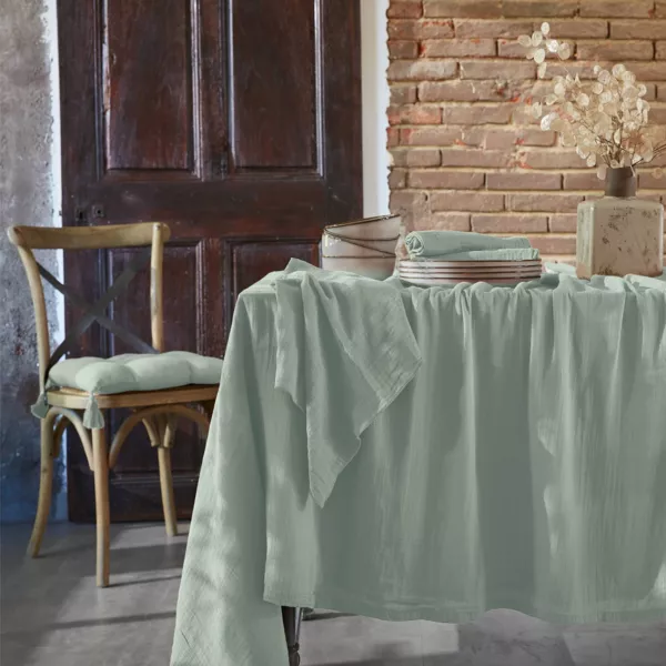 Nappe rectangulaire gaze de coton (150 x 250 cm) Ga�a Vert eucalyptus
