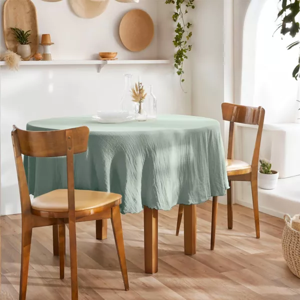 Tovaglia rotonda in garza di cotone (180 cm) Ga�a Verde eucalipto