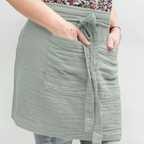 Grembiule con tasche in garza di cotone Ga�a Verde eucalipto