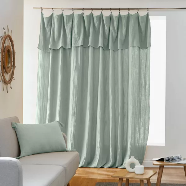 Rideau gaze de coton ajustable (280 x max 300 cm) Ga�a Vert eucalyptus