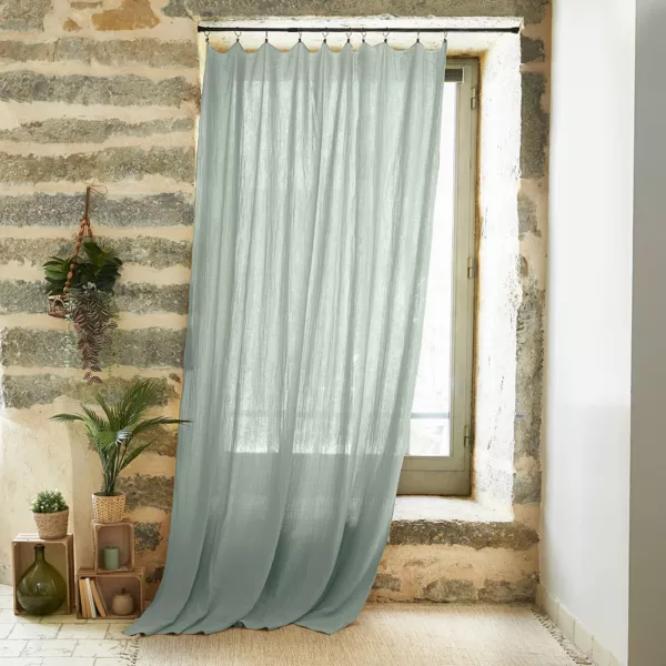 Rideau gaze de coton ajustable (140 x max 300 cm) Ga�a Vert eucalyptus