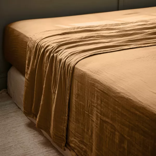 Drap plat gaze de coton (270 x 300 cm) Gaïa Camel