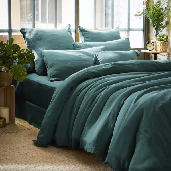 Housse de couette gaze de coton (240 x 220 cm) Ga�a Bleu canard