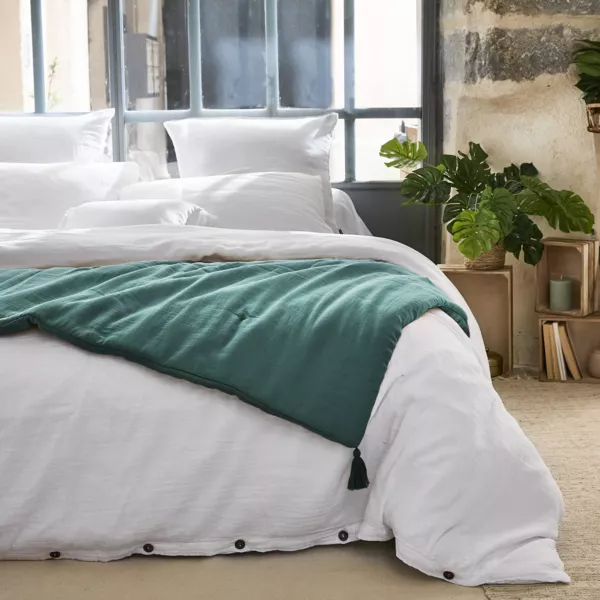 Camino de cama edred�n en gasa de algod�n (150 x 150 cm) Ga�a Azul trullo