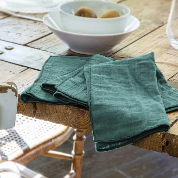 Lot de 3 serviettes gaze de coton (40 x 40 cm) Ga�a Bleu canard