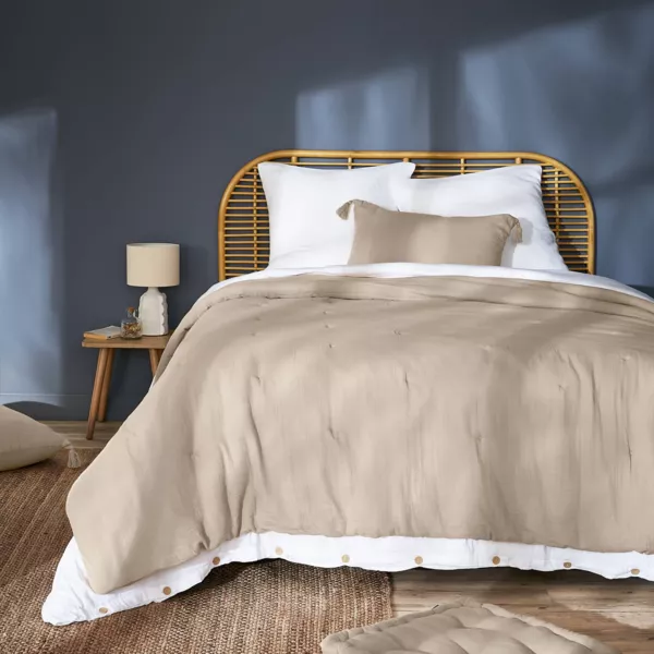 Couvre-lit matelassé gaze de coton (260 x 240 cm) Gaïa Beige pampa