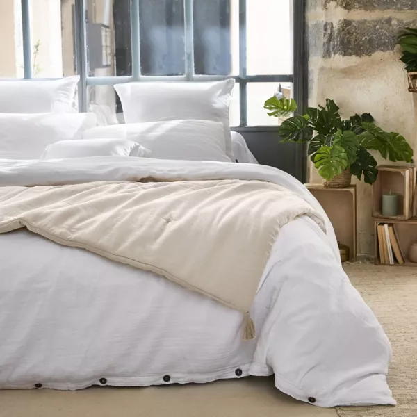 Camino de cama edred�n en gasa de algod�n (150 x 150 cm) Ga�a Beige pampa