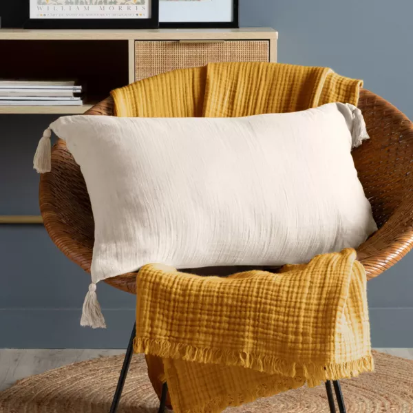 Rektangul�r pude i bomuldsgaze (40 x 60 cm) Ga�a Beige pampa