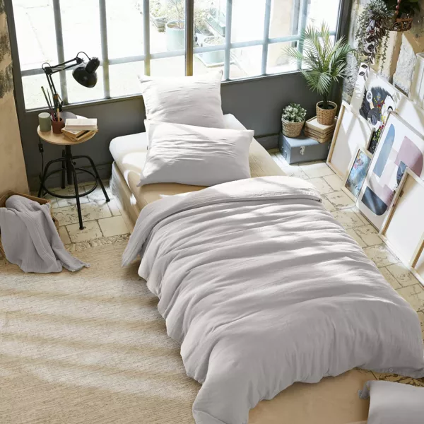 Housse de couette gaze de coton (140 x 200 cm) Ga�a Gris nuage