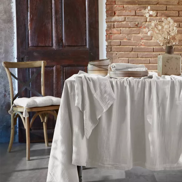 Nappe rectangulaire gaze de coton (150 x 250 cm) Ga�a Gris nuage