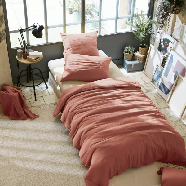 Housse de couette gaze de coton (140 x 200 cm) Ga�a Rose p�che