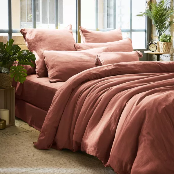 Housse de couette gaze de coton (240 x 220 cm) Ga�a Rose p�che