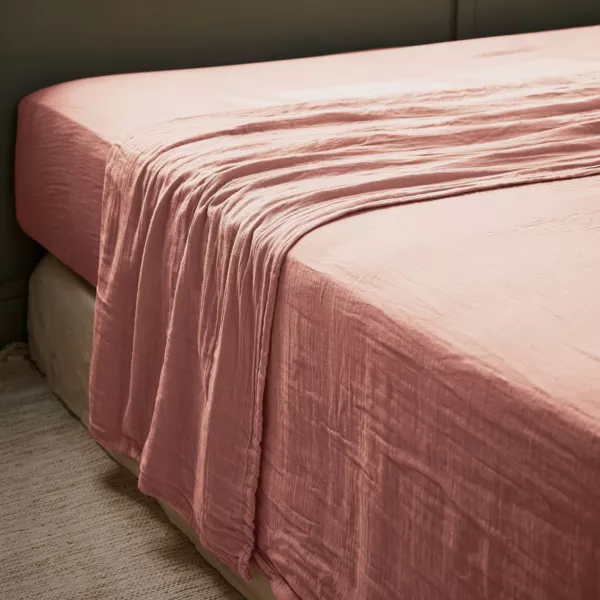 Drap plat gaze de coton (270 x 300 cm) Ga�a Rose p�che