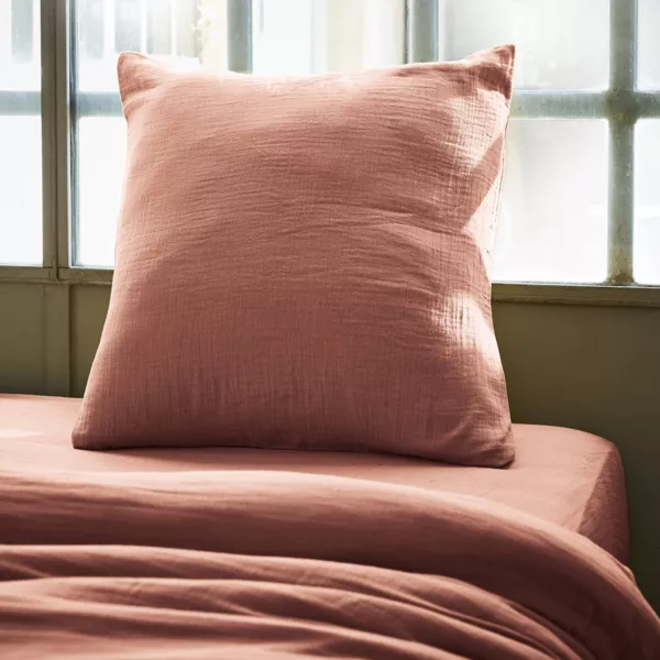 Taie d'oreiller carr�e gaze de coton (80 x 80 cm) Ga�a Rose p�che