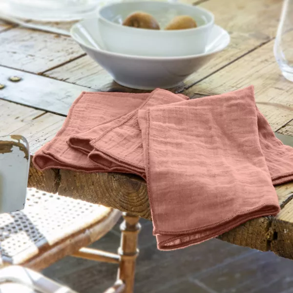 Set van 3 servetten Katoengaas (40 x 40 cm) Ga�a Perzik roze