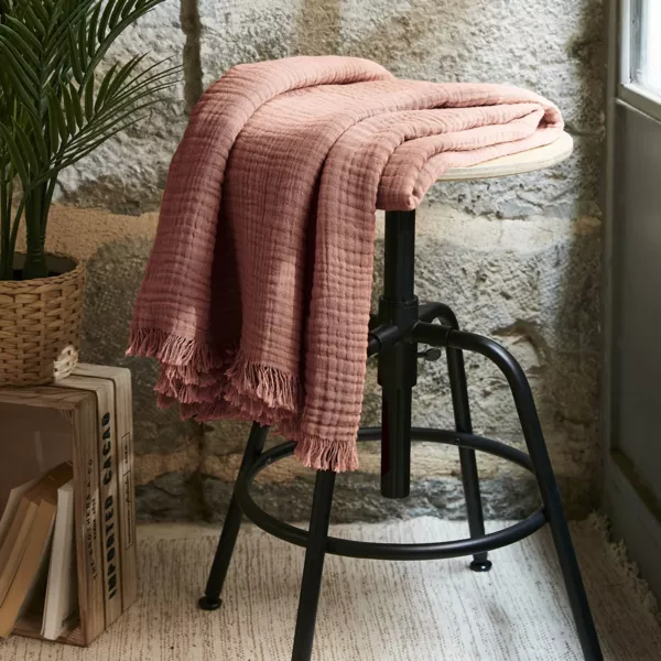 Plaid gaze de coton (130 x 160 cm) Gaïa Rose pêche