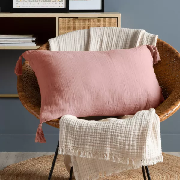 Coussin rectangulaire gaze de coton (40 x 60 cm) Ga�a Rose p�che