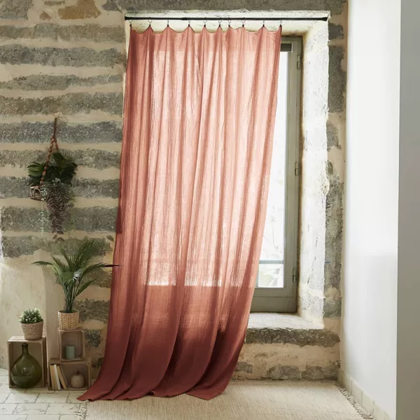 Rideau gaze de coton ajustable (180 x max 300 cm) Ga�a Rose p�che
