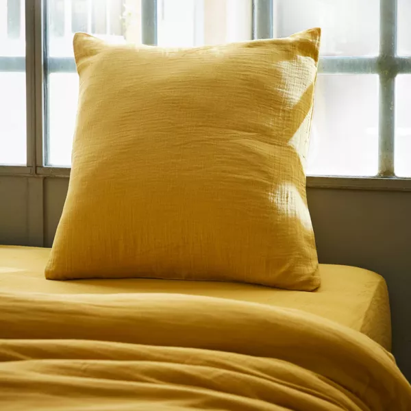 Federa per cuscino letto quadrata in garza di cotone (80 x 80 cm) Gaia Giallo zafferano
