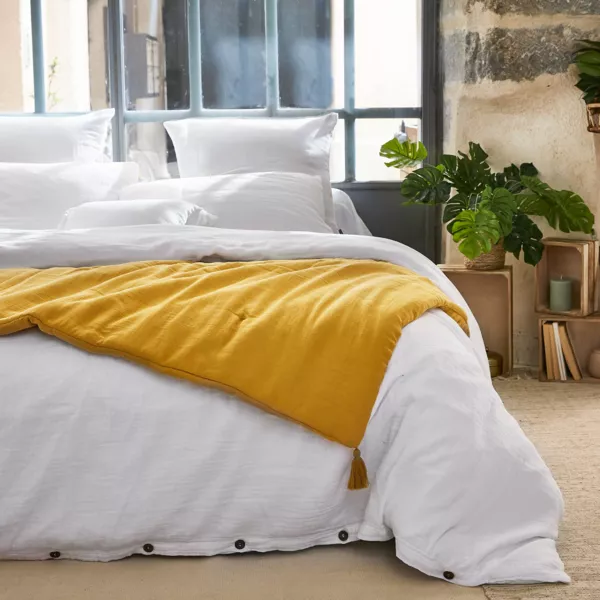 Camino de cama edred�n gaza de algod�n  (90 x 200 cm) Ga�a Amarillo azafr�n