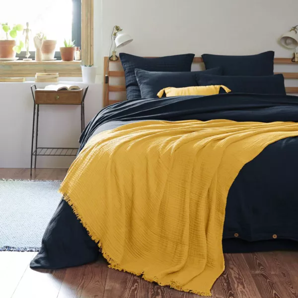 Plaid Katoengaas (180 x 220 cm) Ga�a Saffraangeel