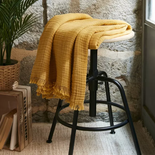 Plaid gaze de coton (130 x 160 cm) Ga�a Jaune safran