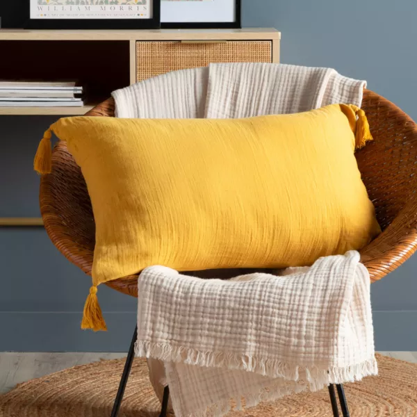 Cuscino rettangolare in garza di cotone (40 x 60 cm) Gaia Giallo zafferano