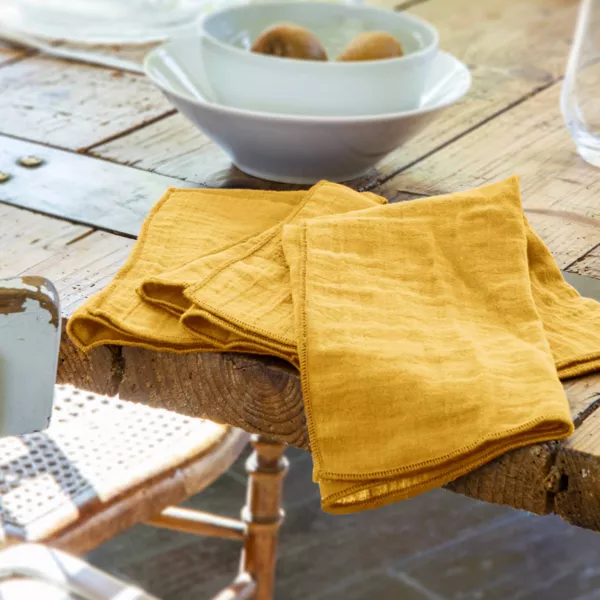 Set van 3 servetten Katoengaas (40 x 40 cm) Ga�a Saffraangeel