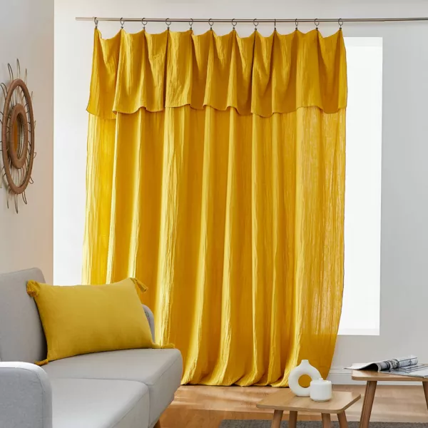 Rideau gaze de coton ajustable (280 x max 300 cm) Ga�a Jaune safran