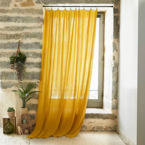 Rideau gaze de coton ajustable (140 x max 300 cm) Ga�a Jaune safran
