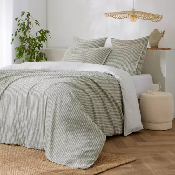 Housse de couette r�versible coton textur� et percale (240 x 220 cm) Alice Vert