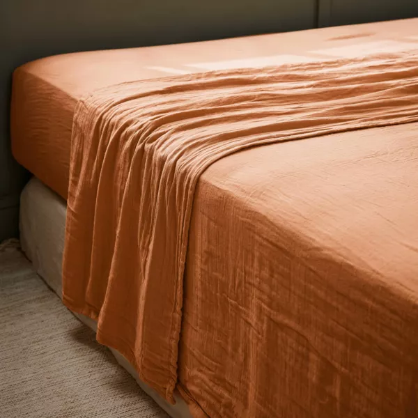 Drap plat gaze de coton (270 x 300 cm) Ga�a Abricot