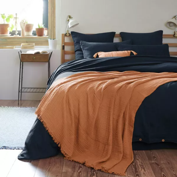 Plaid garza di cotone (180 x 220 cm) Ga�a Albicocca