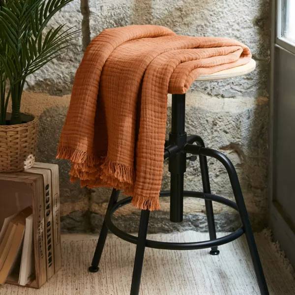 Plaid gaze de coton (130 x 160 cm) Ga�a Abricot