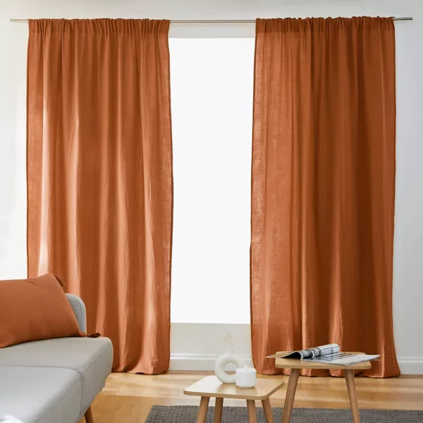 Rideau gaze de coton galon fronceur (180 x 240 cm) Gaïa Abricot
