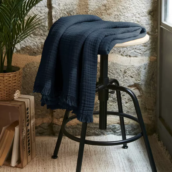 Plaid garza di cotone (160 cm) Ga�a Blu notte