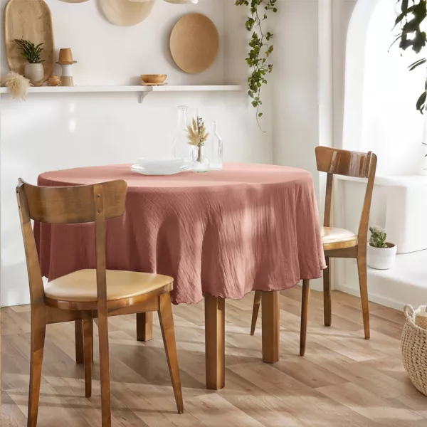 Nappe ronde gaze de coton (180 cm) Ga�a Rose p�che